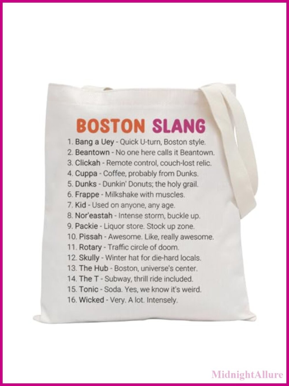 Canvas Tote Bag Large Shoulder Bag Boston Slang Gift Purse